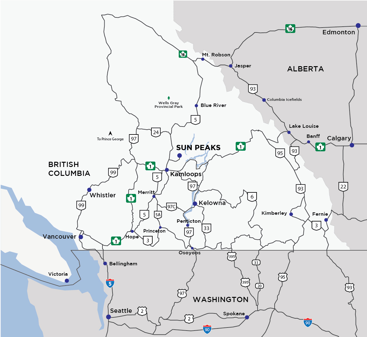 Dricing to Sun Peaks map