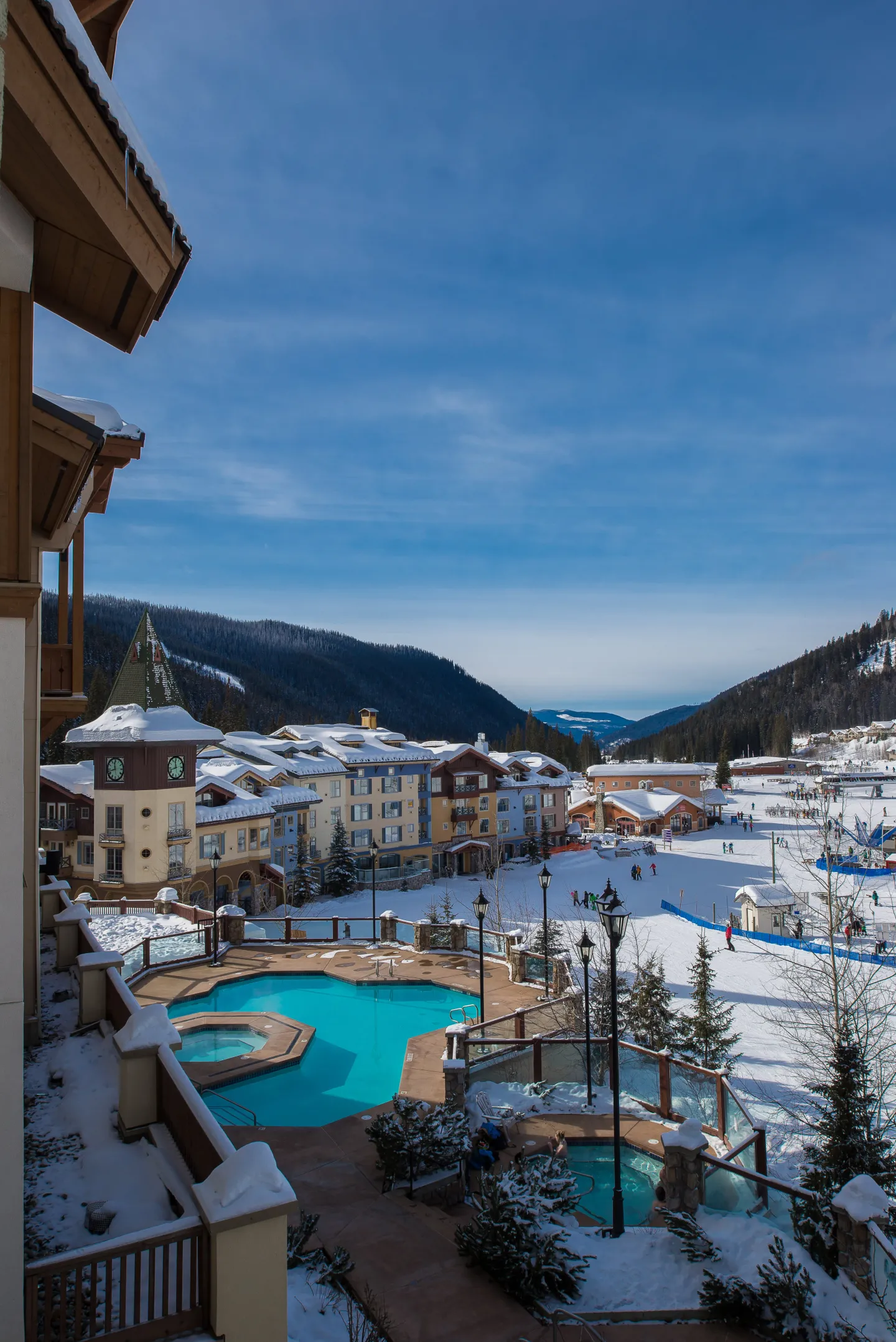 A view of a ski resort hotel