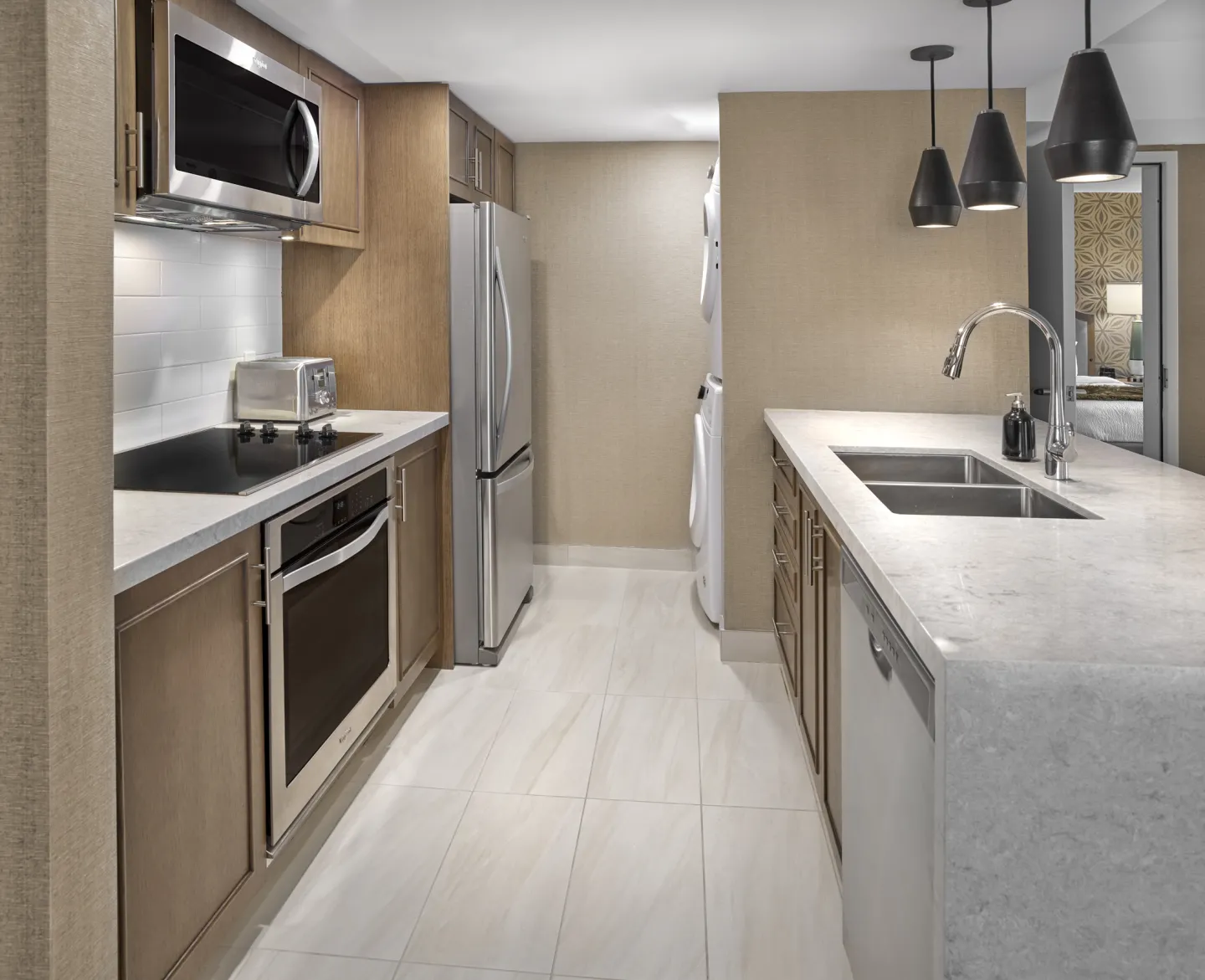 A deluxe hotel suite kitchen