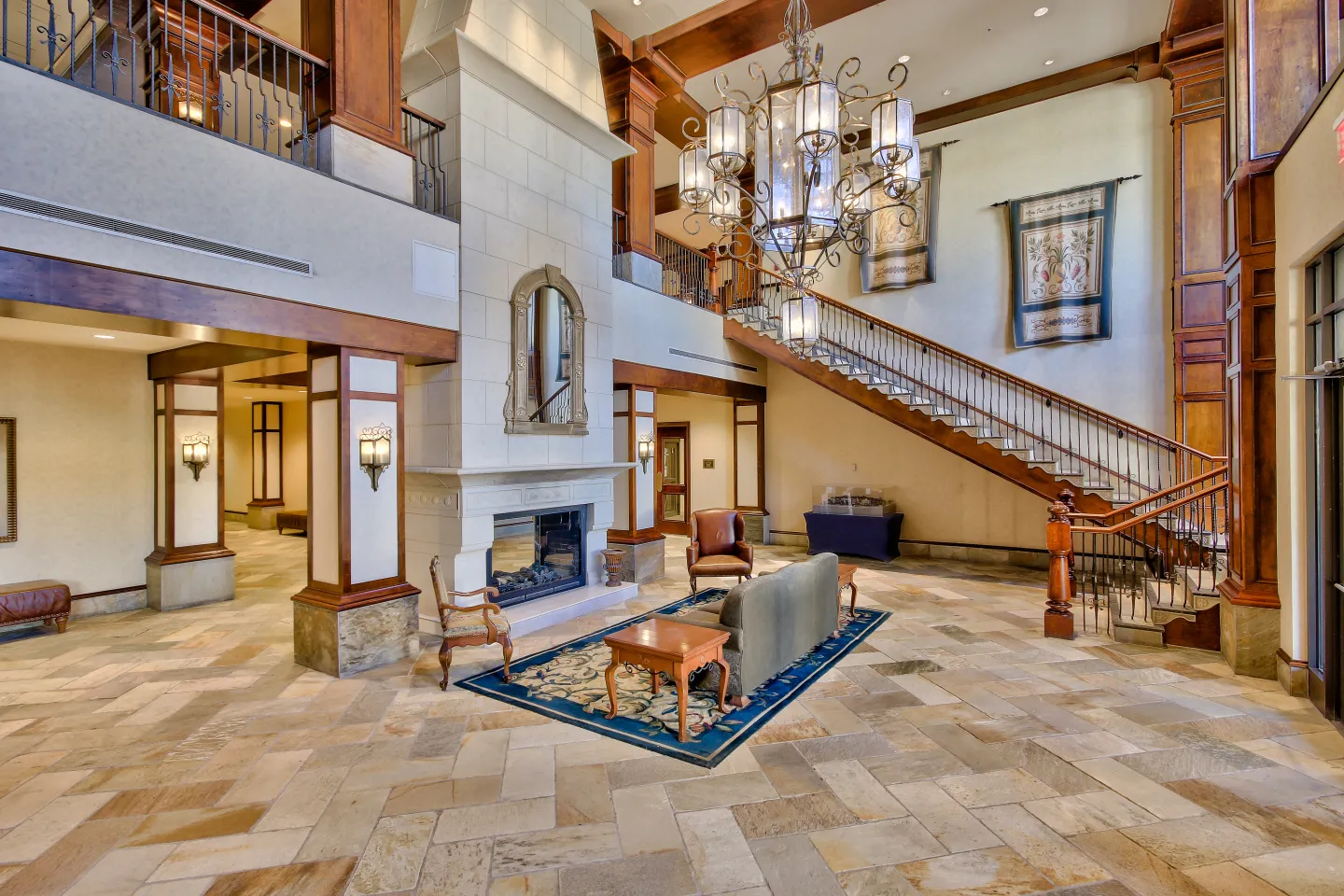 Hotel lobby with traditional furnishings