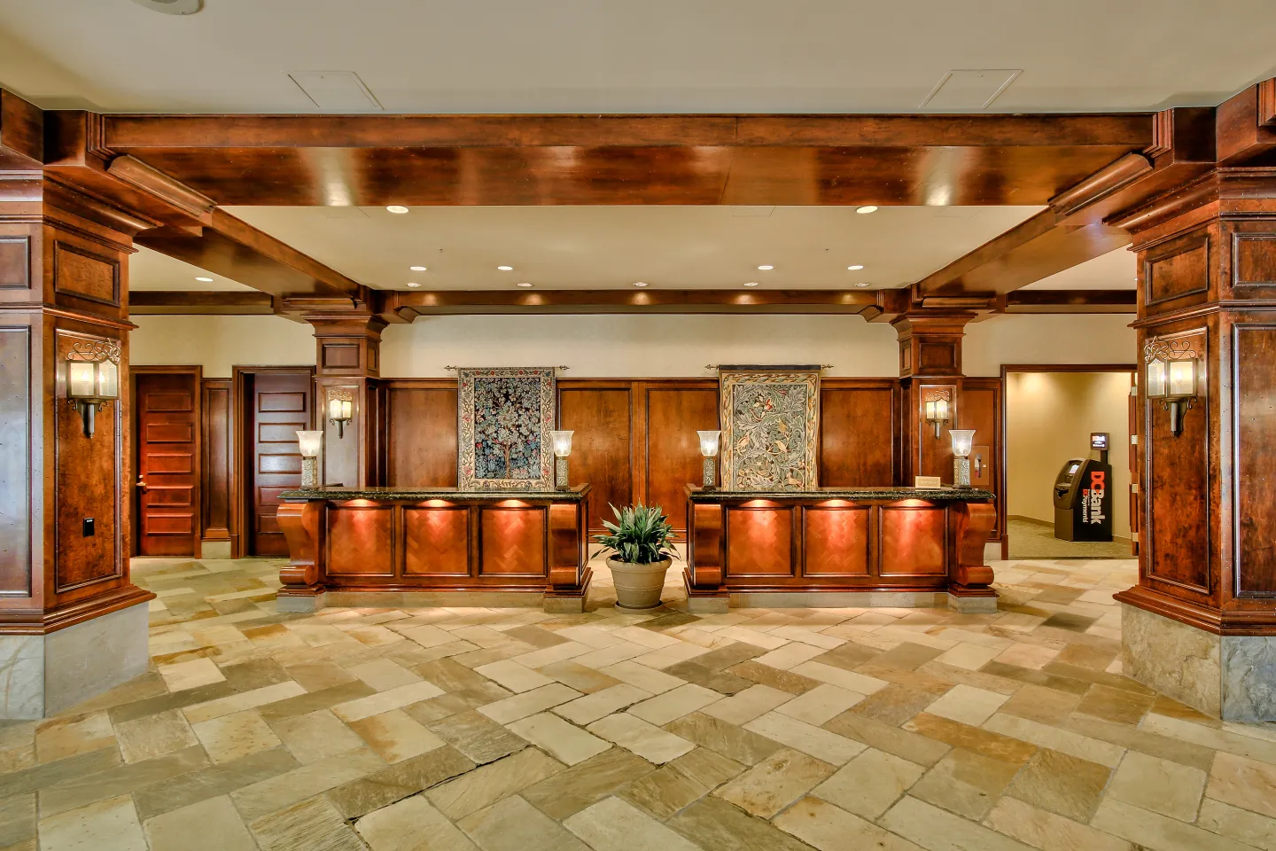 A grand hotel lobby