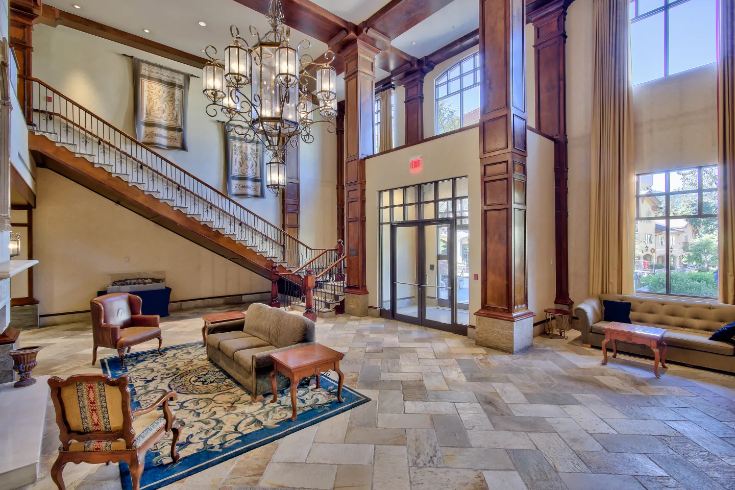 A grand hotel lobby