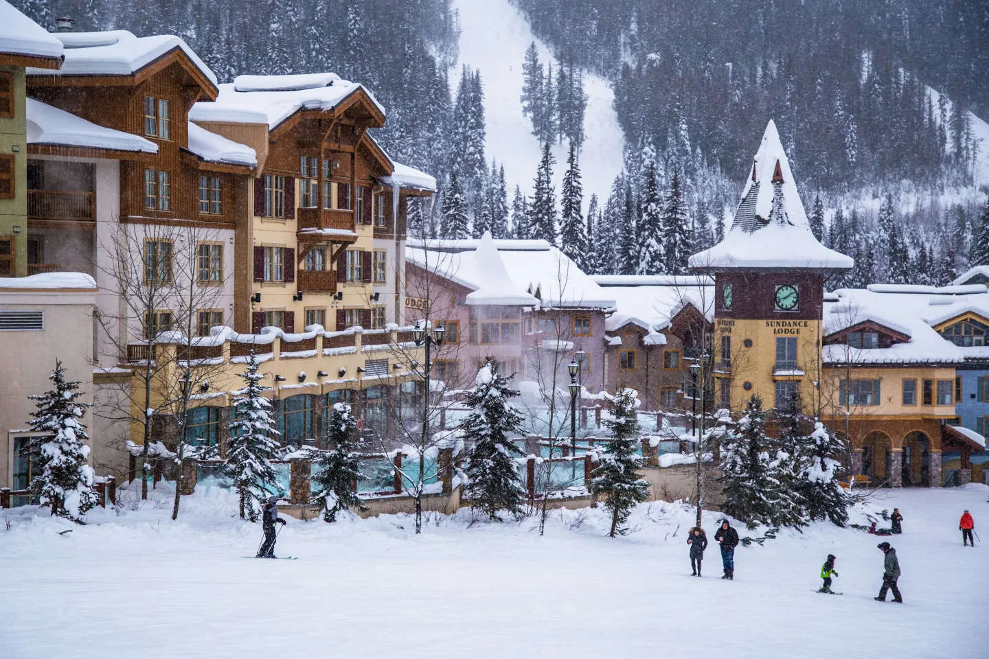 A ski resort town in winter