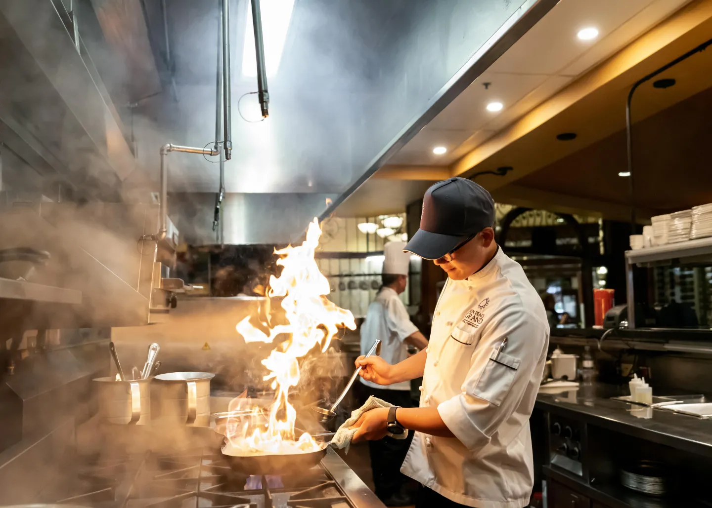 A chef cooking in a kitchen