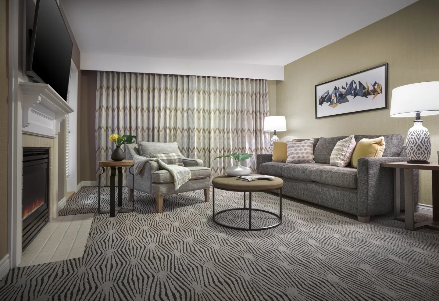 Cozy up by the in-room fireplace