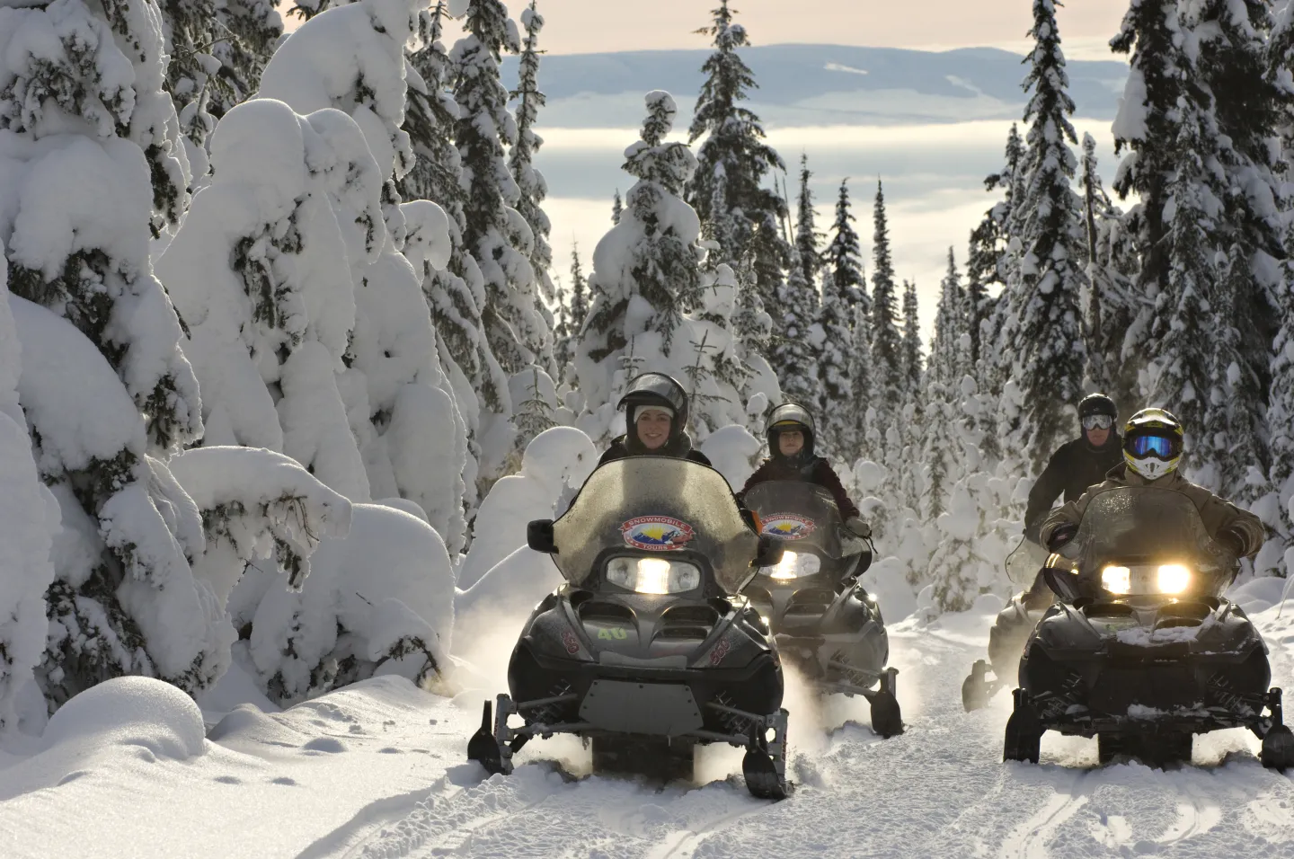 Family on a snow mobile tour