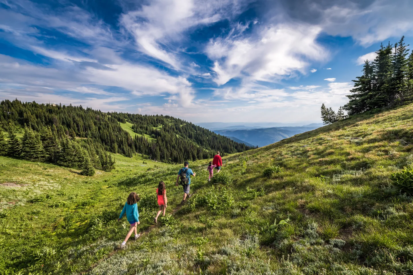Family hiking in the alpine
