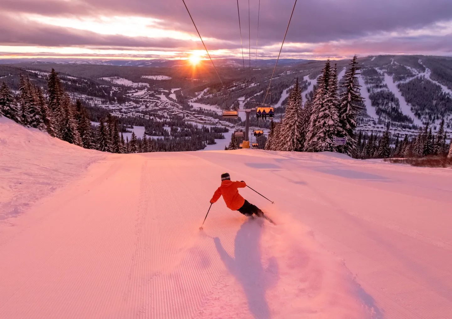 Skier on groomoed run