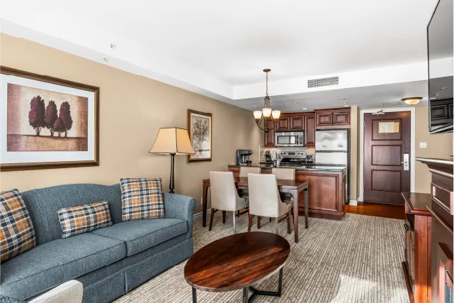 Sun Peaks Grand One Bedroom Residences Living Room, Dining Room and Kitchen