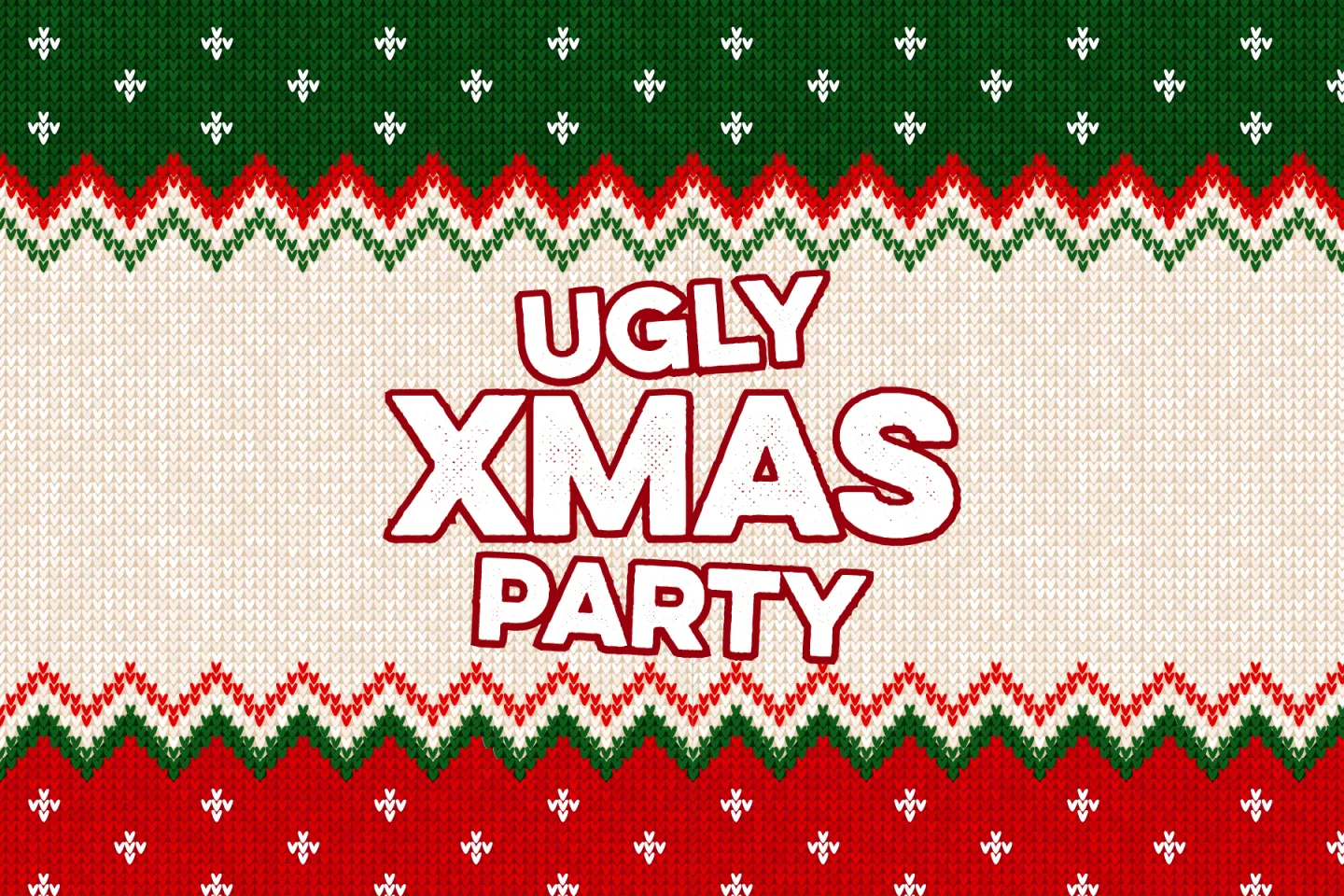 Ugly sweater pattern with text "Ugly Xmas Party" in bold.