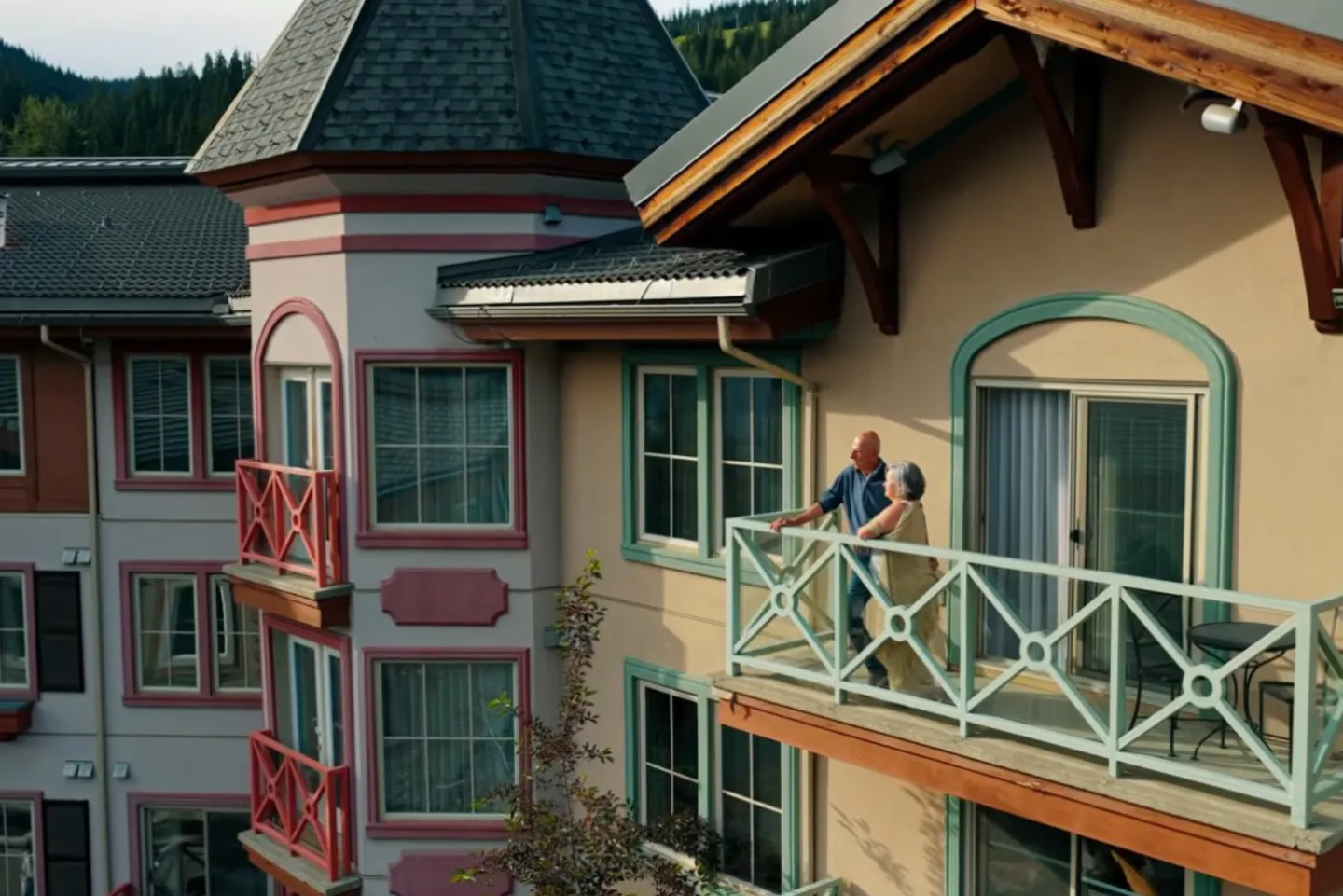Summer at Sun Peaks Grand Hotel & Conference Centre, featuring mountain views, the walkable alpine village, hiking, mountain biking, golf, outdoor hot tubs, village patios, and guests relaxing and exploring Sun Peaks Resort.
